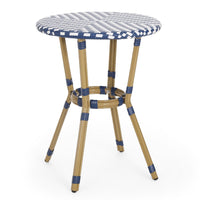 Outdoor French Bistro Table, Blue White Rattan, 22 Inch Brown Aluminum -BM335230