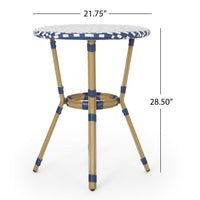 Outdoor French Bistro Table, Blue White Rattan, 22 Inch Brown Aluminum -BM335230