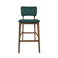 Barstool Chair Set of 2, Dark Green Cushions, Brown Wood Tapered Legs -BM335231