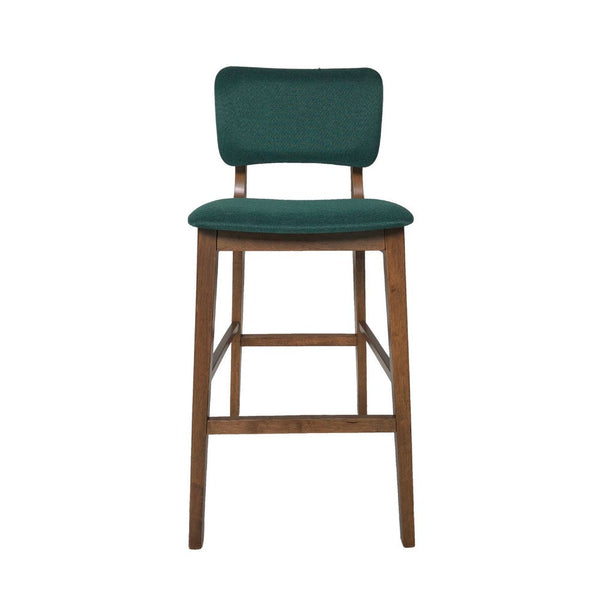 Barstool Chair Set of 2, Dark Green Cushions, Brown Wood Tapered Legs -BM335231