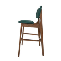 Barstool Chair Set of 2, Dark Green Cushions, Brown Wood Tapered Legs -BM335231