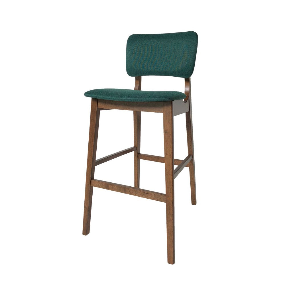 Barstool Chair Set of 2, Dark Green Cushions, Brown Wood Tapered Legs -BM335231