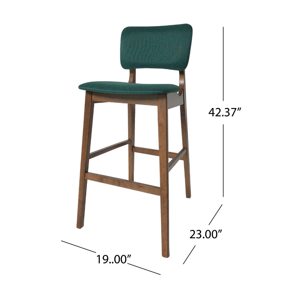 Barstool Chair Set of 2, Dark Green Cushions, Brown Wood Tapered Legs -BM335231
