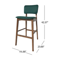 Barstool Chair Set of 2, Dark Green Cushions, Brown Wood Tapered Legs -BM335231