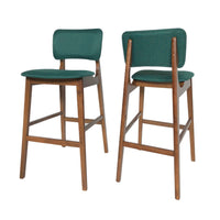 Barstool Chair Set of 2, Dark Green Cushions, Brown Wood Tapered Legs -BM335231