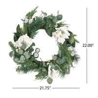 Magnolia Wreath with Leaves, White and Green Polyester, Modern Style -BM335232