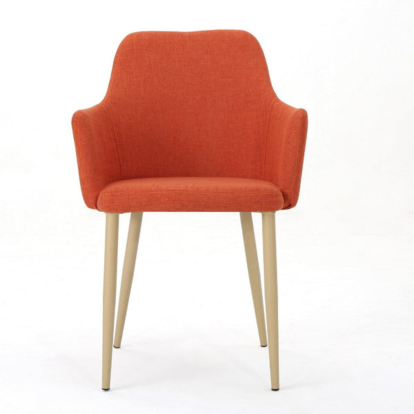 Dining Side Chair Set of 2, Orange Polyester, Light Brown Metal Legs  -BM335233