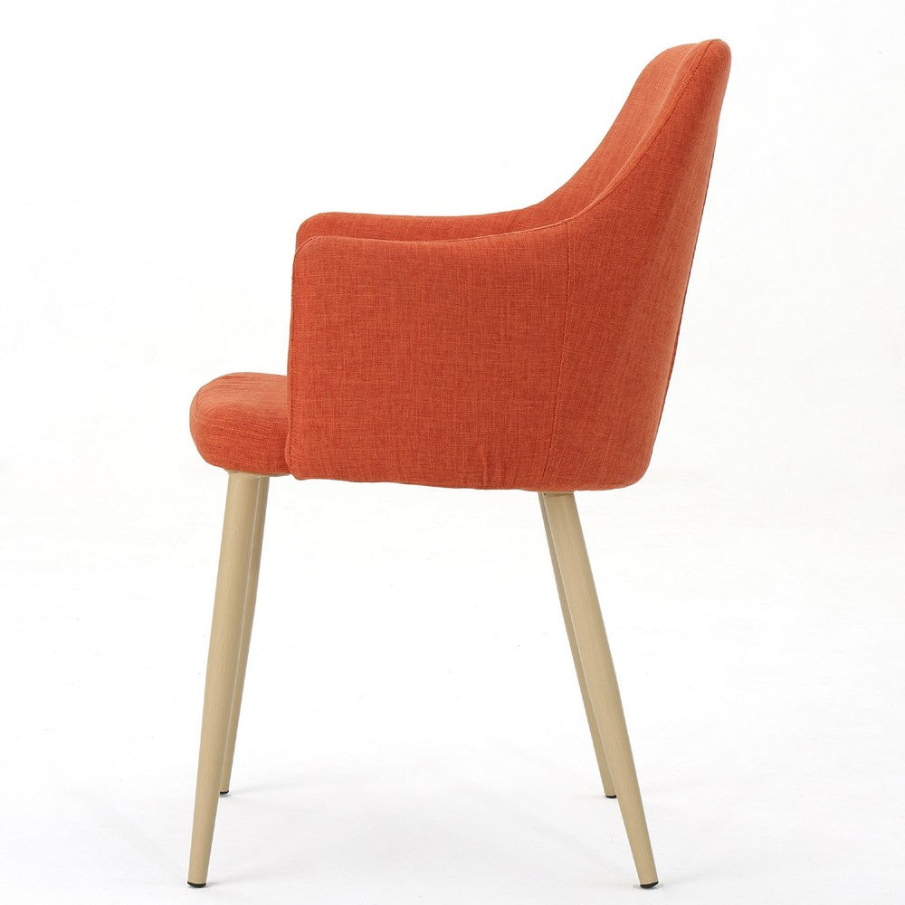 Dining Side Chair Set of 2, Orange Polyester, Light Brown Metal Legs  -BM335233