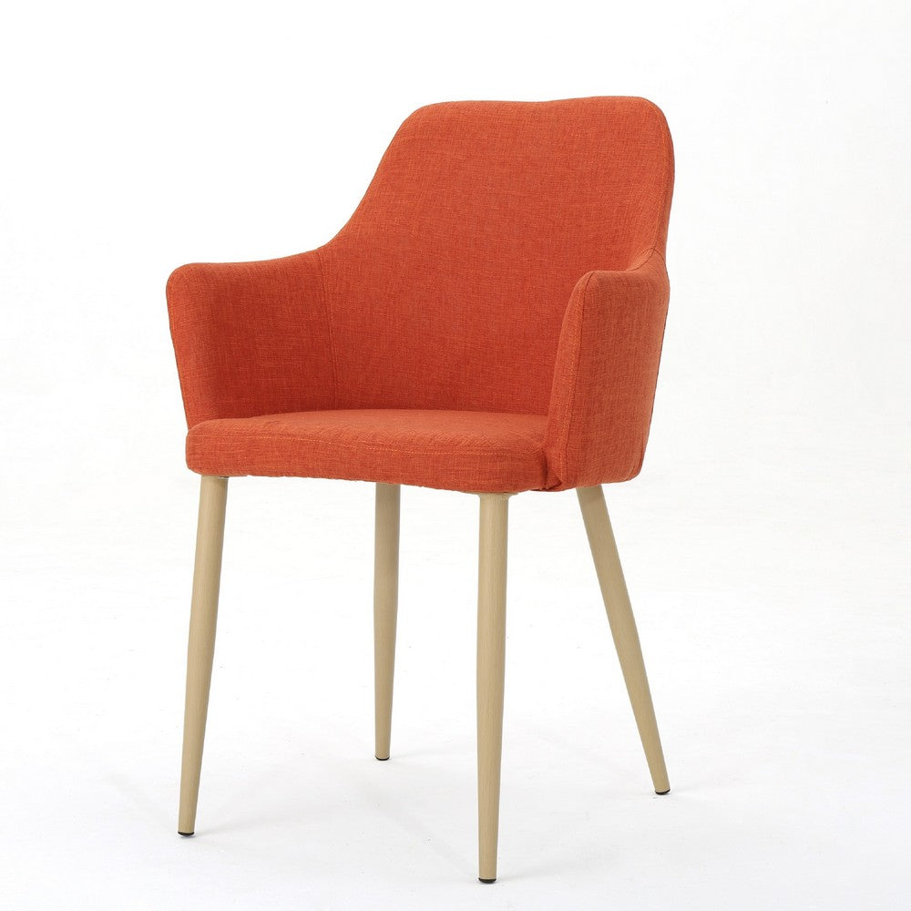 Dining Side Chair Set of 2, Orange Polyester, Light Brown Metal Legs  -BM335233