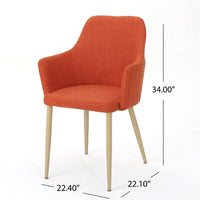 Dining Side Chair Set of 2, Orange Polyester, Light Brown Metal Legs  -BM335233