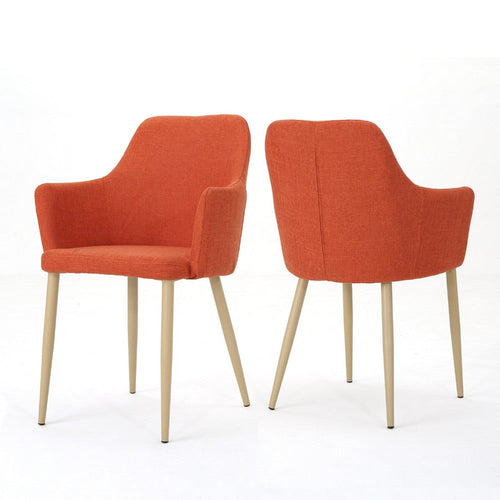 Dining Side Chair Set of 2, Orange Polyester, Light Brown Metal Legs  -BM335233