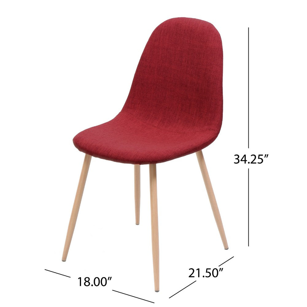 Dining Side Chair Set of 2, Red Fabric, Diamond Stitch, Brown Metal -BM335234