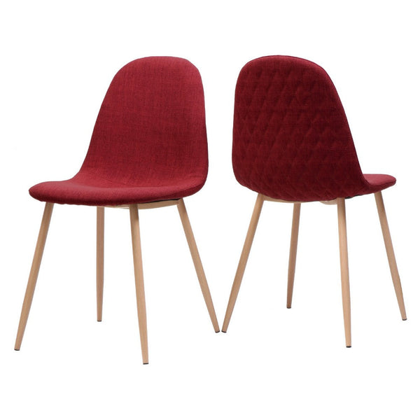 Dining Side Chair Set of 2, Red Fabric, Diamond Stitch, Brown Metal -BM335234