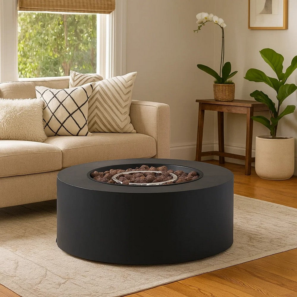 Outdoor Fire Pit, 40,000 BTUs Cutout Handles, Round Dark Gray Iron -BM335235