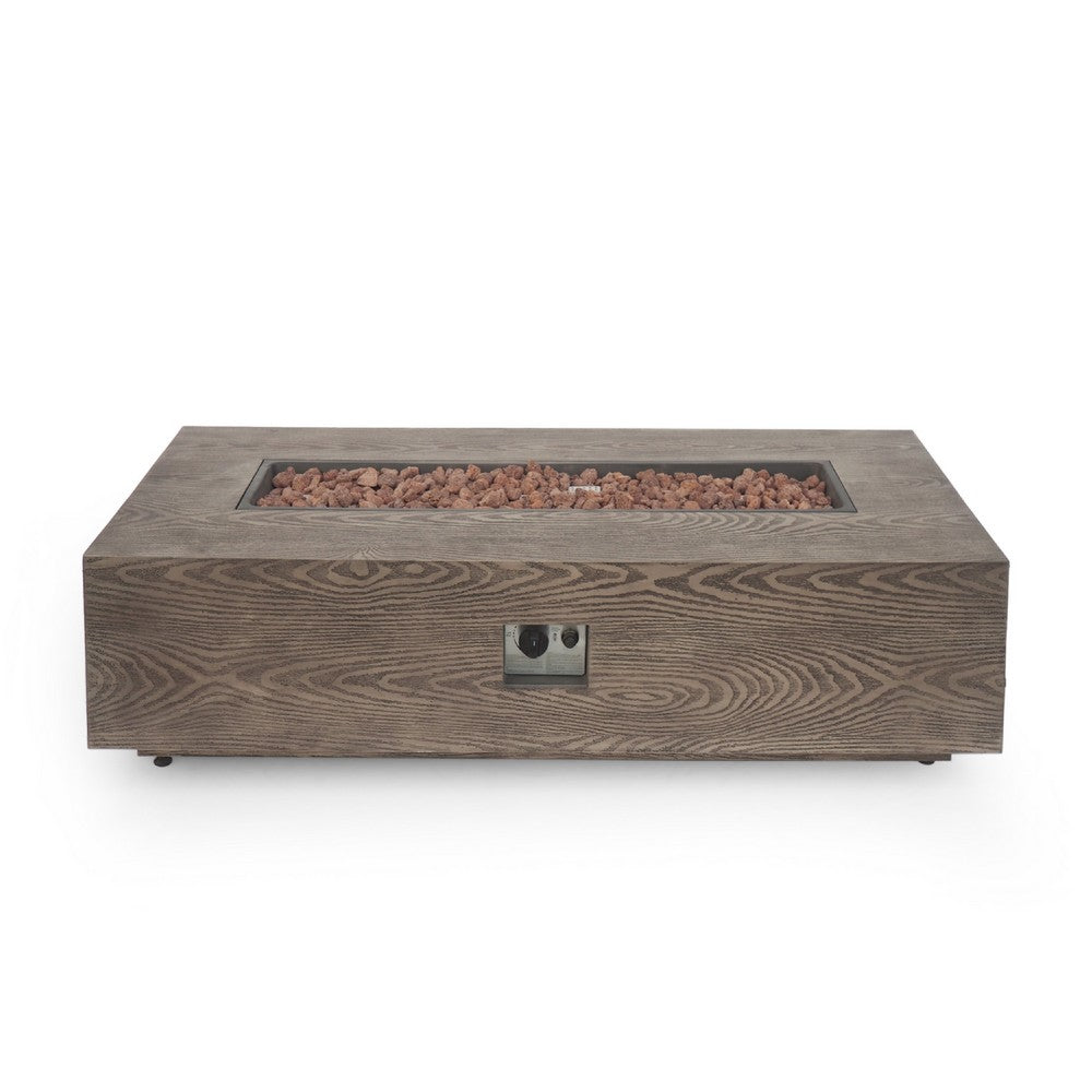 Outdoor Fire Pit, 50,000 BTUs Cutout Handles, Rectangular Brown Wood -BM335236