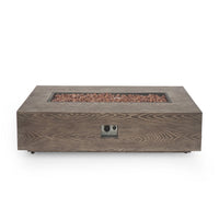 Outdoor Fire Pit, 50,000 BTUs Cutout Handles, Rectangular Brown Wood -BM335236