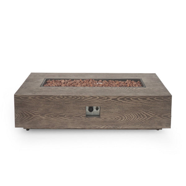 Outdoor Fire Pit, 50,000 BTUs Cutout Handles, Rectangular Brown Wood -BM335236