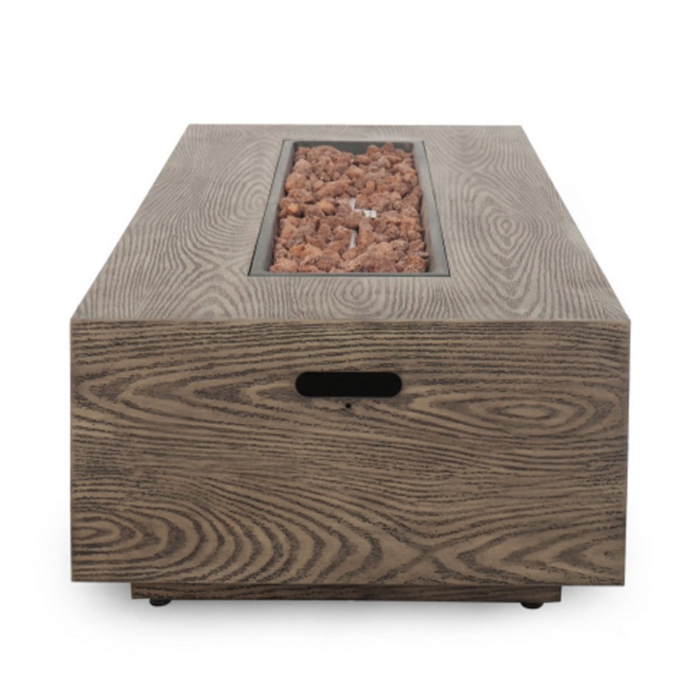 Outdoor Fire Pit, 50,000 BTUs Cutout Handles, Rectangular Brown Wood -BM335236