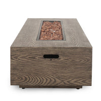 Outdoor Fire Pit, 50,000 BTUs Cutout Handles, Rectangular Brown Wood -BM335236