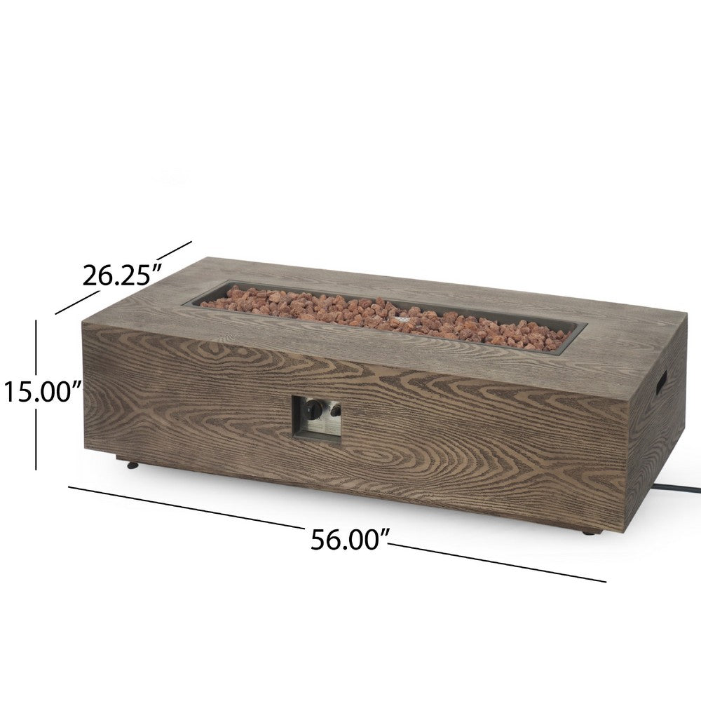 Outdoor Fire Pit, 50,000 BTUs Cutout Handles, Rectangular Brown Wood -BM335236