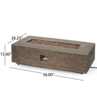 Outdoor Fire Pit, 50,000 BTUs Cutout Handles, Rectangular Brown Wood -BM335236