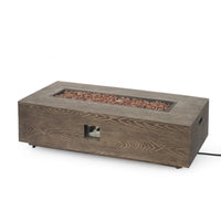 Outdoor Fire Pit, 50,000 BTUs Cutout Handles, Rectangular Brown Wood -BM335236