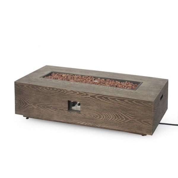 Outdoor Fire Pit, 50,000 BTUs Cutout Handles, Rectangular Brown Wood -BM335236