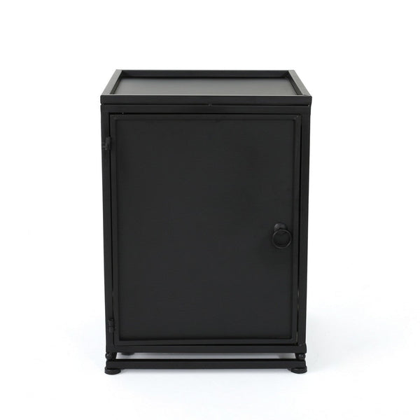 Propane Tank Cover Side End Table, 1 Door, Matte Black Iron, 18 Inch -BM335237