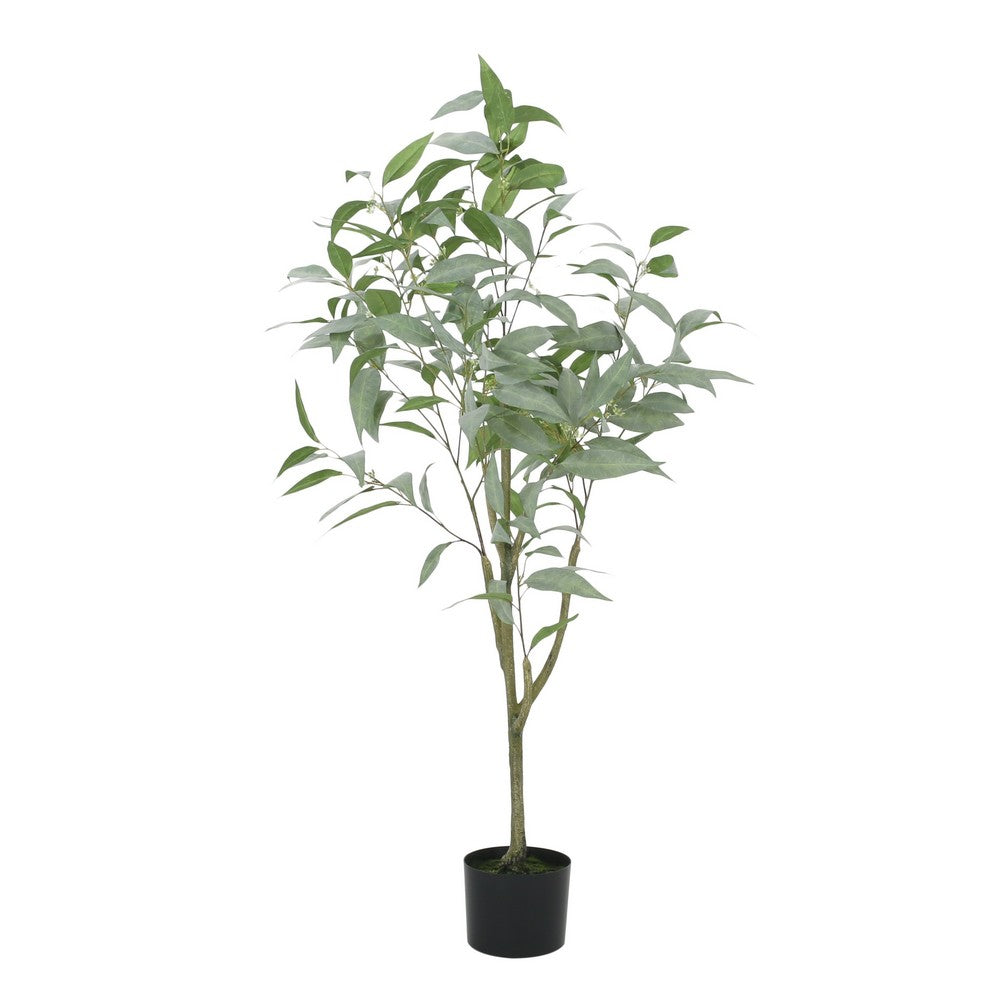 Yuri 47 Inch Artificial Eucalyptus Tree, Flower Buds, Green, White -BM335238