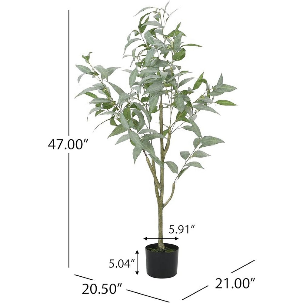 Yuri 47 Inch Artificial Eucalyptus Tree, Flower Buds, Green, White -BM335238