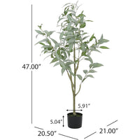 Yuri 47 Inch Artificial Eucalyptus Tree, Flower Buds, Green, White -BM335238