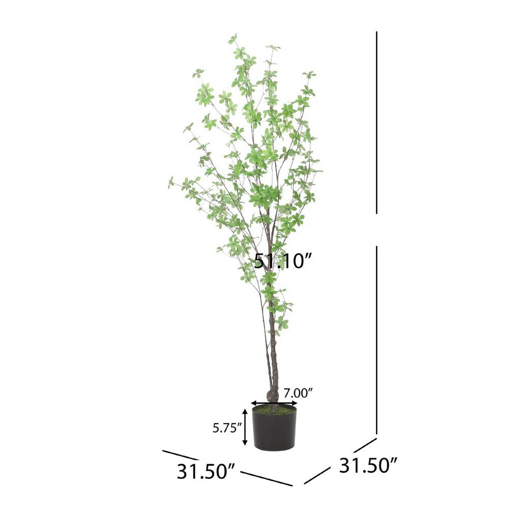 Yuri 59 Inch Artificial Enkianthus Tree, Pre Potted, Brown Green White -BM335239