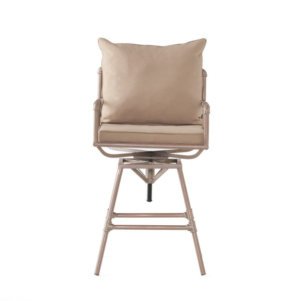 Outdoor Barstool Chair, Adjustabe 30-34 Inch Seat H, Brass Iron, Brown -BM335240