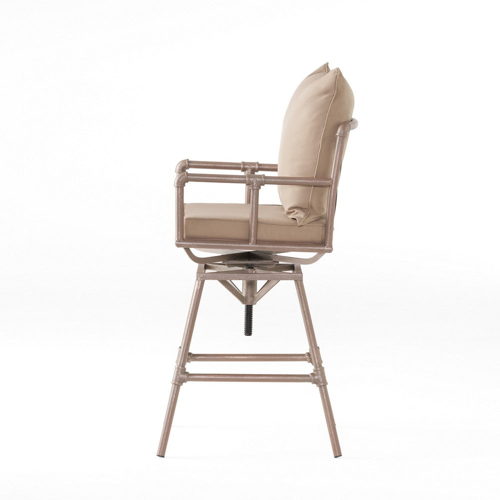 Outdoor Barstool Chair, Adjustabe 30-34 Inch Seat H, Brass Iron, Brown -BM335240