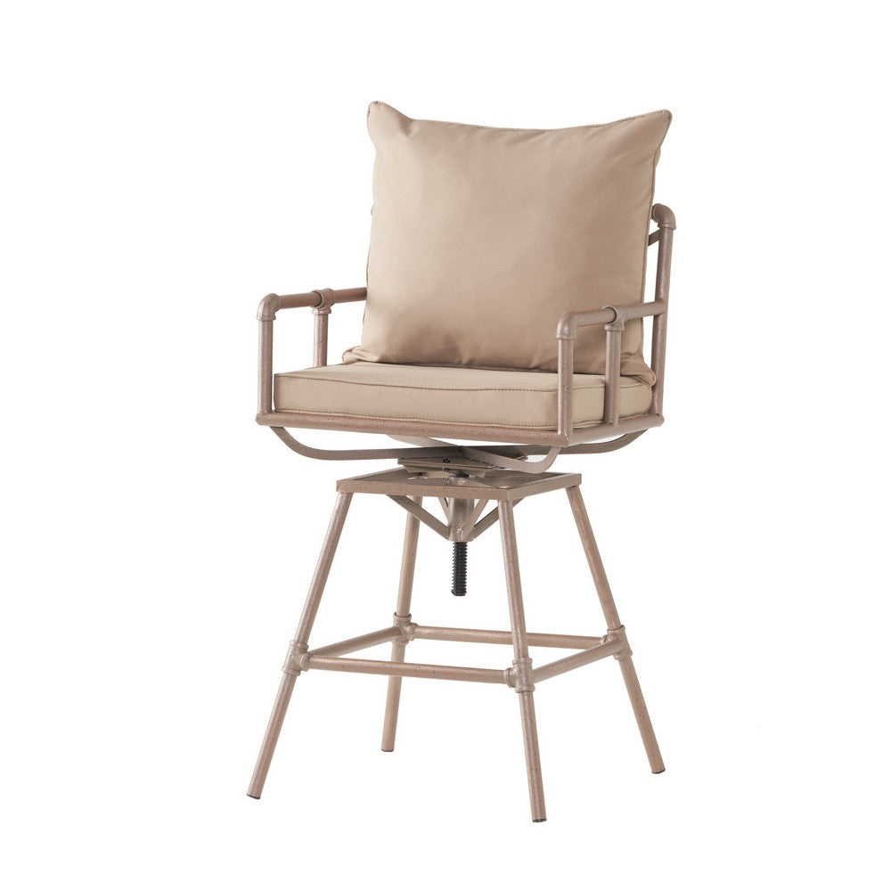 Outdoor Barstool Chair, Adjustabe 30-34 Inch Seat H, Brass Iron, Brown -BM335240
