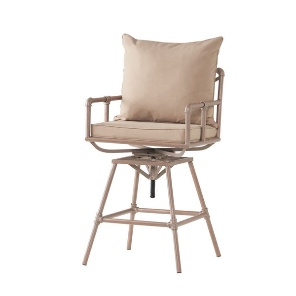 Outdoor Barstool Chair, Adjustabe 30-34 Inch Seat H, Brass Iron, Brown -BM335240