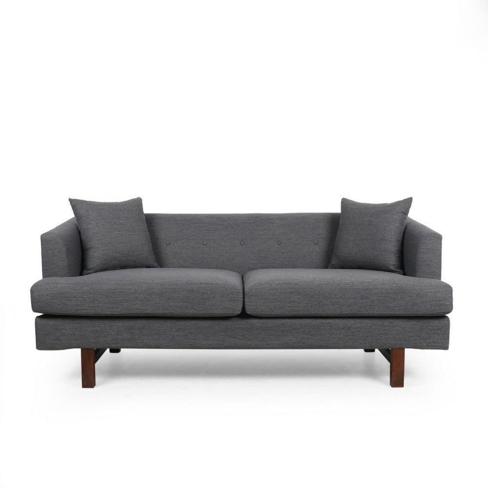 Miry 3 Seater Sofa with 2 Throw Pillows, Charcoal Gray Faux Leather -BM335241