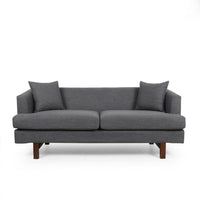 Miry 3 Seater Sofa with 2 Throw Pillows, Charcoal Gray Faux Leather -BM335241