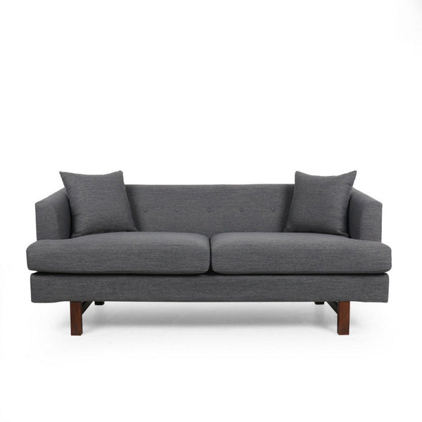 Miry 3 Seater Sofa with 2 Throw Pillows, Charcoal Gray Faux Leather -BM335241