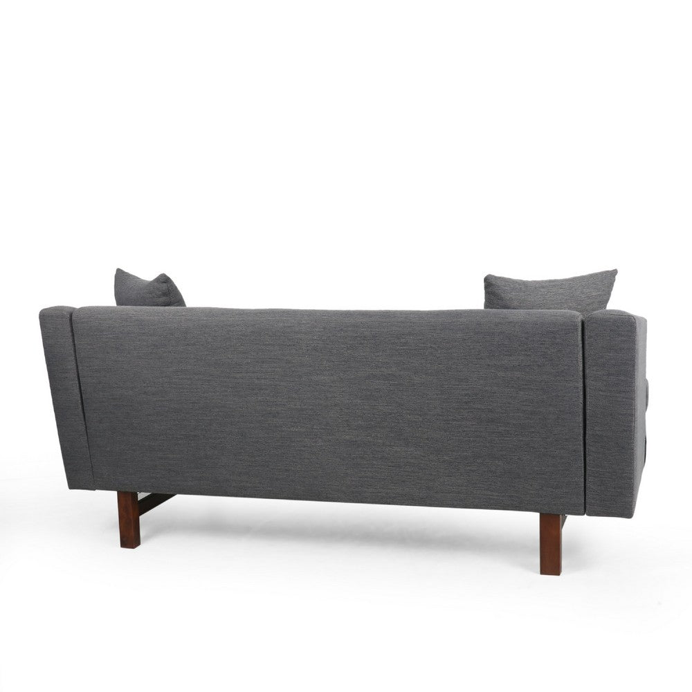 Miry 3 Seater Sofa with 2 Throw Pillows, Charcoal Gray Faux Leather -BM335241