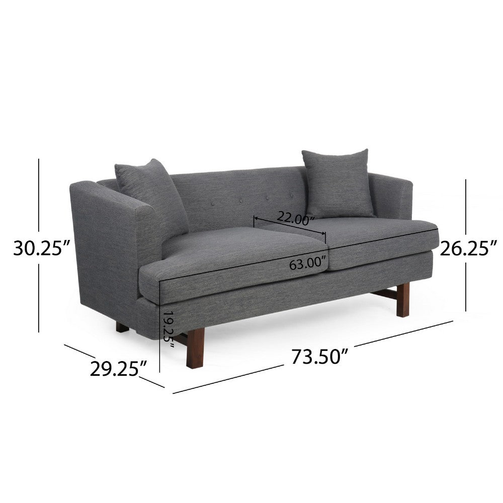 Miry 3 Seater Sofa with 2 Throw Pillows, Charcoal Gray Faux Leather -BM335241