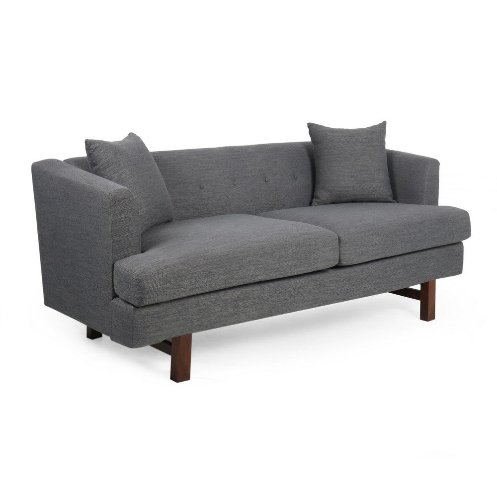 Miry 3 Seater Sofa with 2 Throw Pillows, Charcoal Gray Faux Leather -BM335241