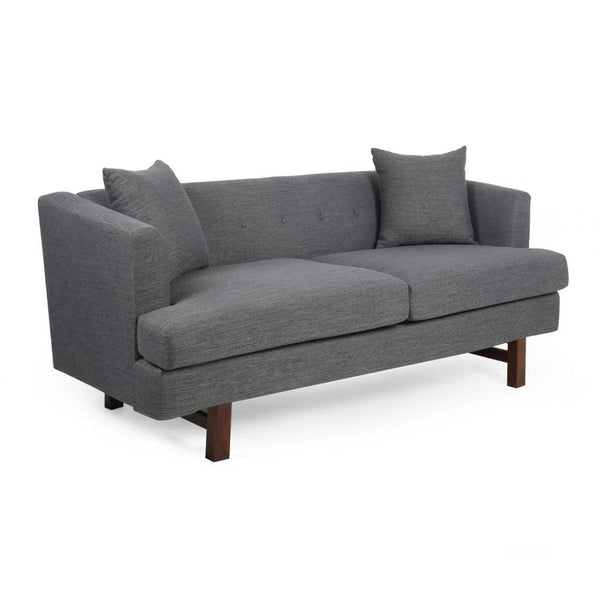 Miry 3 Seater Sofa with 2 Throw Pillows, Charcoal Gray Faux Leather -BM335241