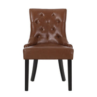 Chen Dining Chair Set of 2, Diamond Tufted Back, Brown Faux Leather -BM335250