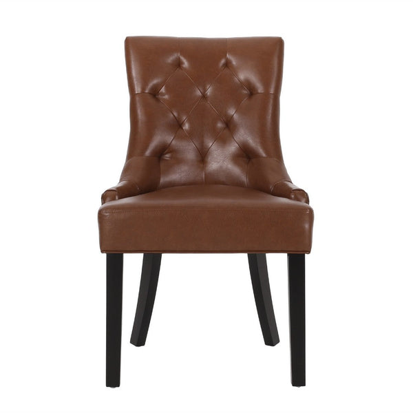 Chen Dining Chair Set of 2, Diamond Tufted Back, Brown Faux Leather -BM335250
