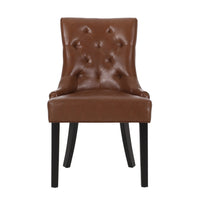 Chen Dining Chair Set of 2, Diamond Tufted Back, Brown Faux Leather -BM335250
