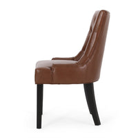Chen Dining Chair Set of 2, Diamond Tufted Back, Brown Faux Leather -BM335250