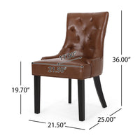Chen Dining Chair Set of 2, Diamond Tufted Back, Brown Faux Leather -BM335250