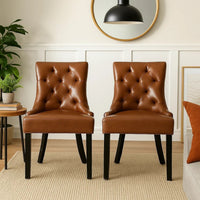 Chen Dining Chair Set of 2, Diamond Tufted Back, Brown Faux Leather -BM335250