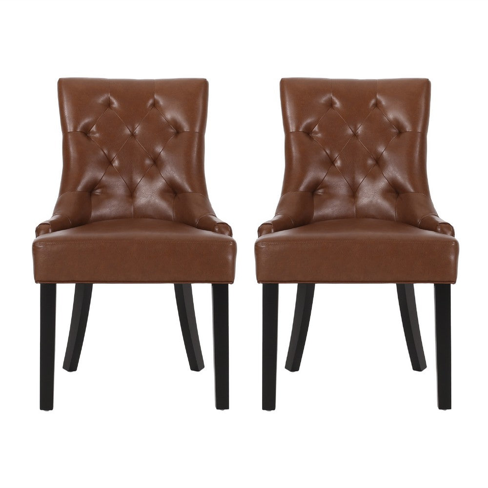 Chen Dining Chair Set of 2, Diamond Tufted Back, Brown Faux Leather -BM335250